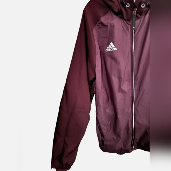 M446)Adidas Men Maroon Burgundy Zip Front Track Hoodie Windbreaker Medium - Picture 4 of 11